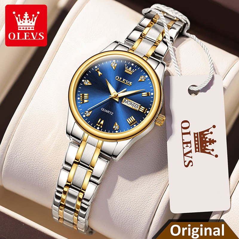 Olevs Day-Date Two-Tone Blue Dial Ladies Watch | 5563